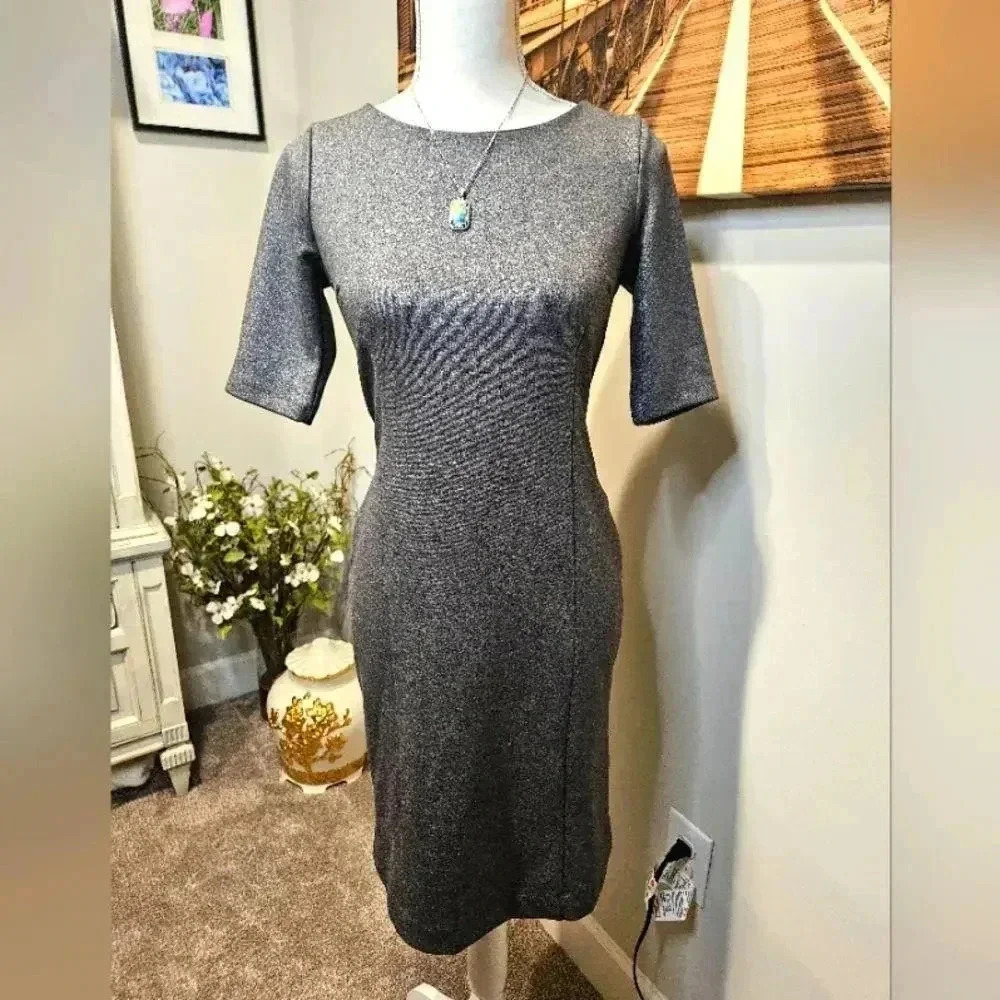 Banana Republic Metallic Gray Sheath Midi Dress